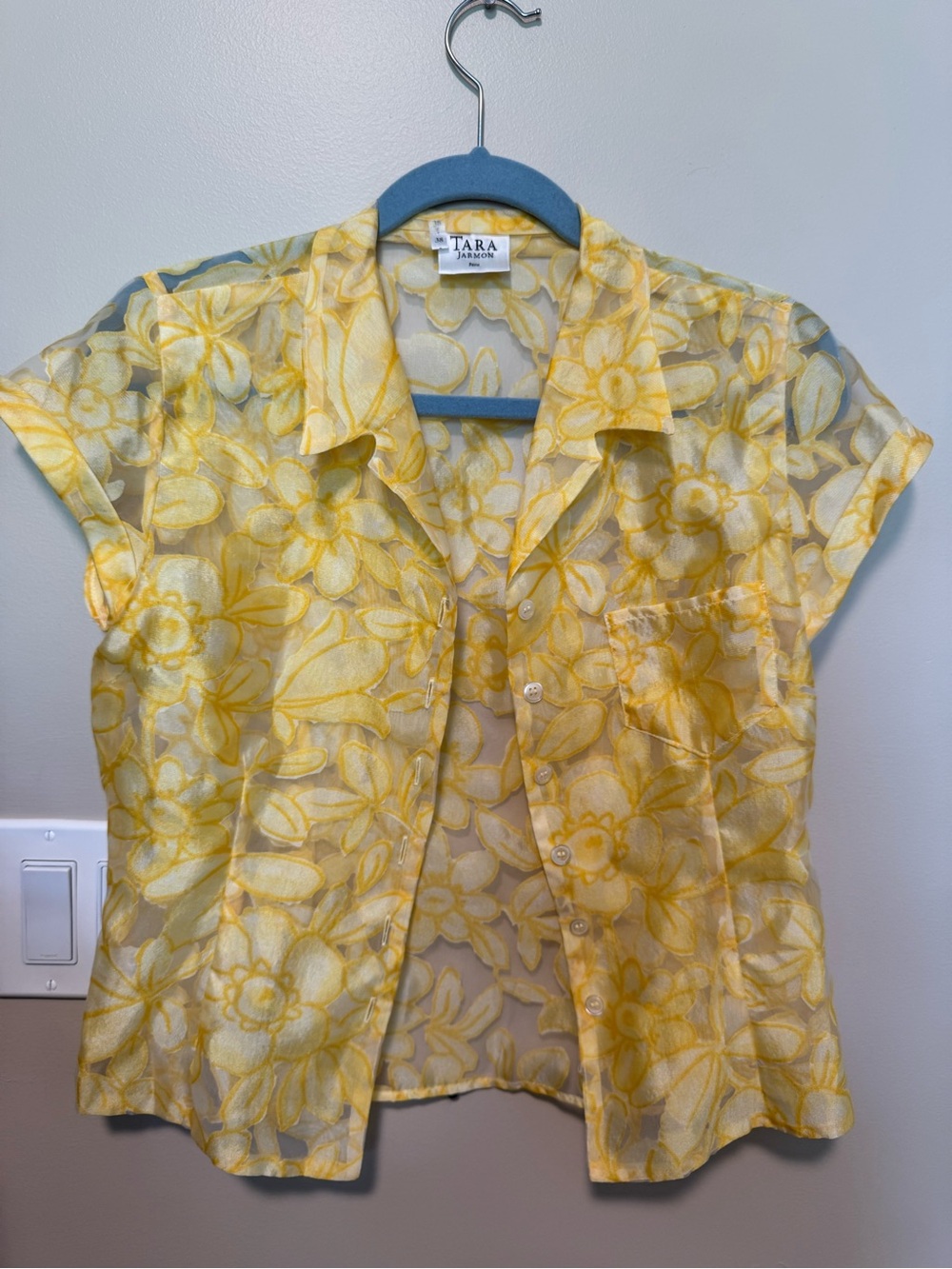 Tara Jarmon Sheer Yellow Floral Blouse